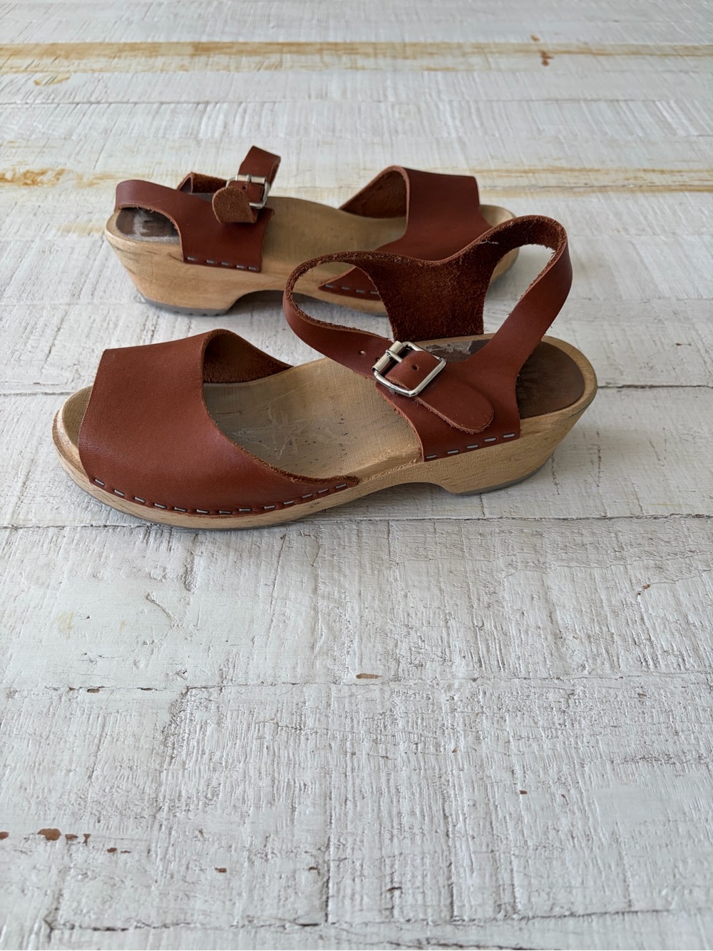 Mia Anja Wooden Clogs EU size 37 US 6 6.5 Brown Leather Sandals